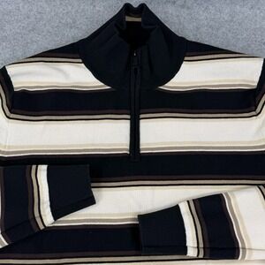 Vintage DKNY Men's Y2K 90s‎ Black Brown Stripe 1/4 Zip sweatshirt Pullover Retro